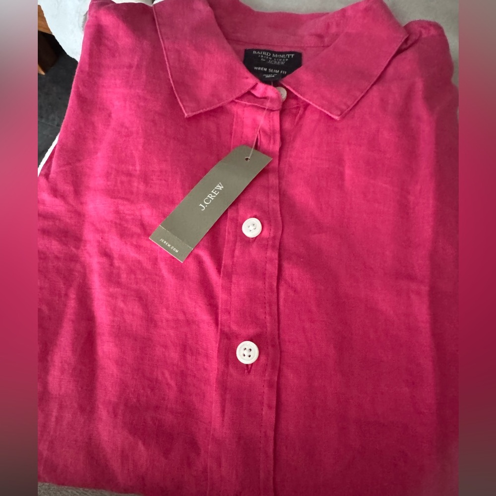NWT J. Crew X BAIRD McNUTT 100% Linen Button-Down Shirt in HOT PINK, 6 - Picture 10 of 15